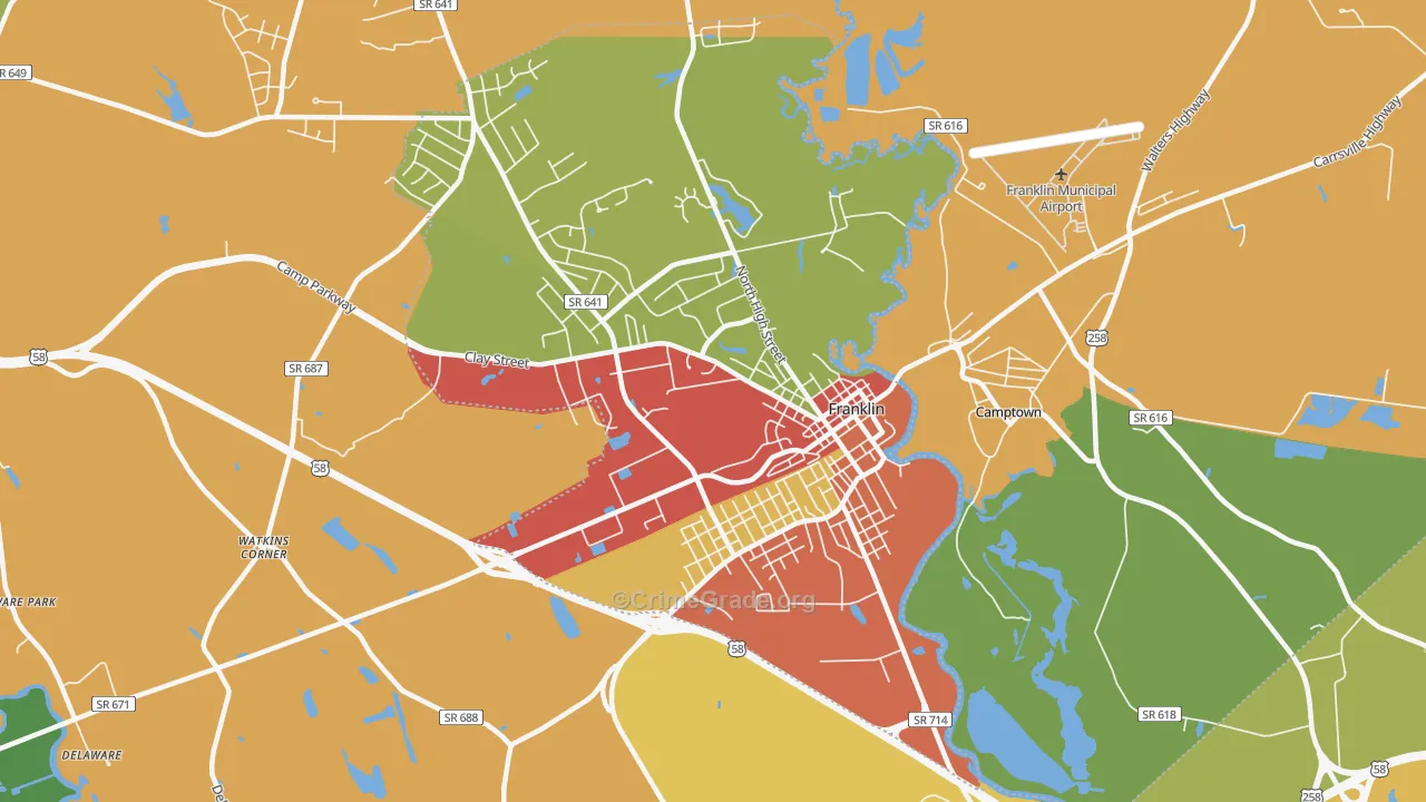 Franklin City, VA Map of Drug-Related Crime Rates