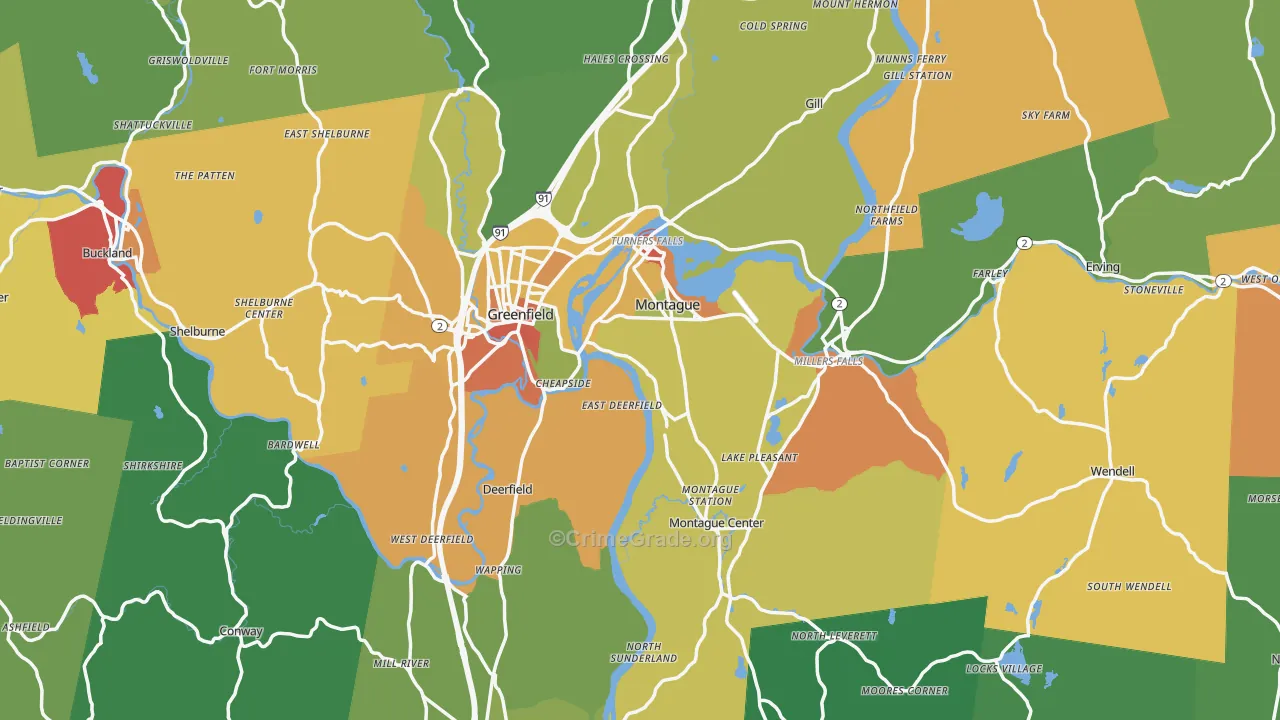 Franklin County, MA Map of Drug-Related Crime Rates