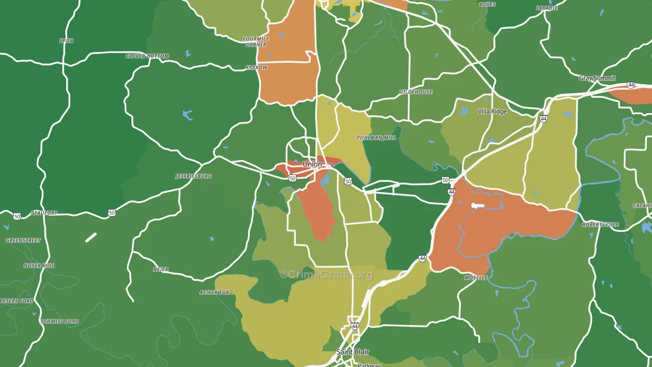 Franklin County, MO Map of Drug-Related Crime Rates