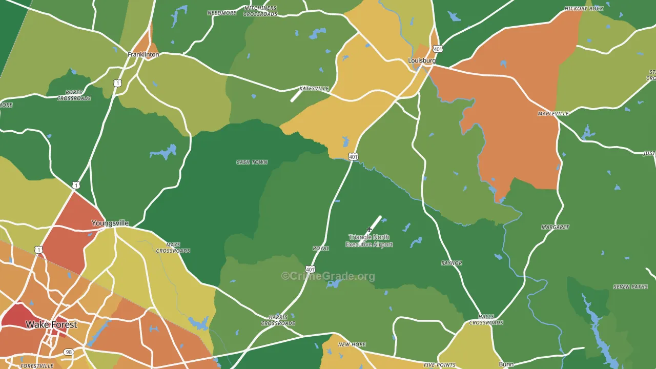 Franklin County, NC Map of Drug-Related Crime Rates