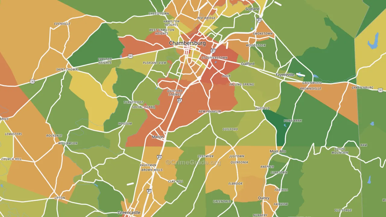 Franklin County, PA Map of Drug-Related Crime Rates