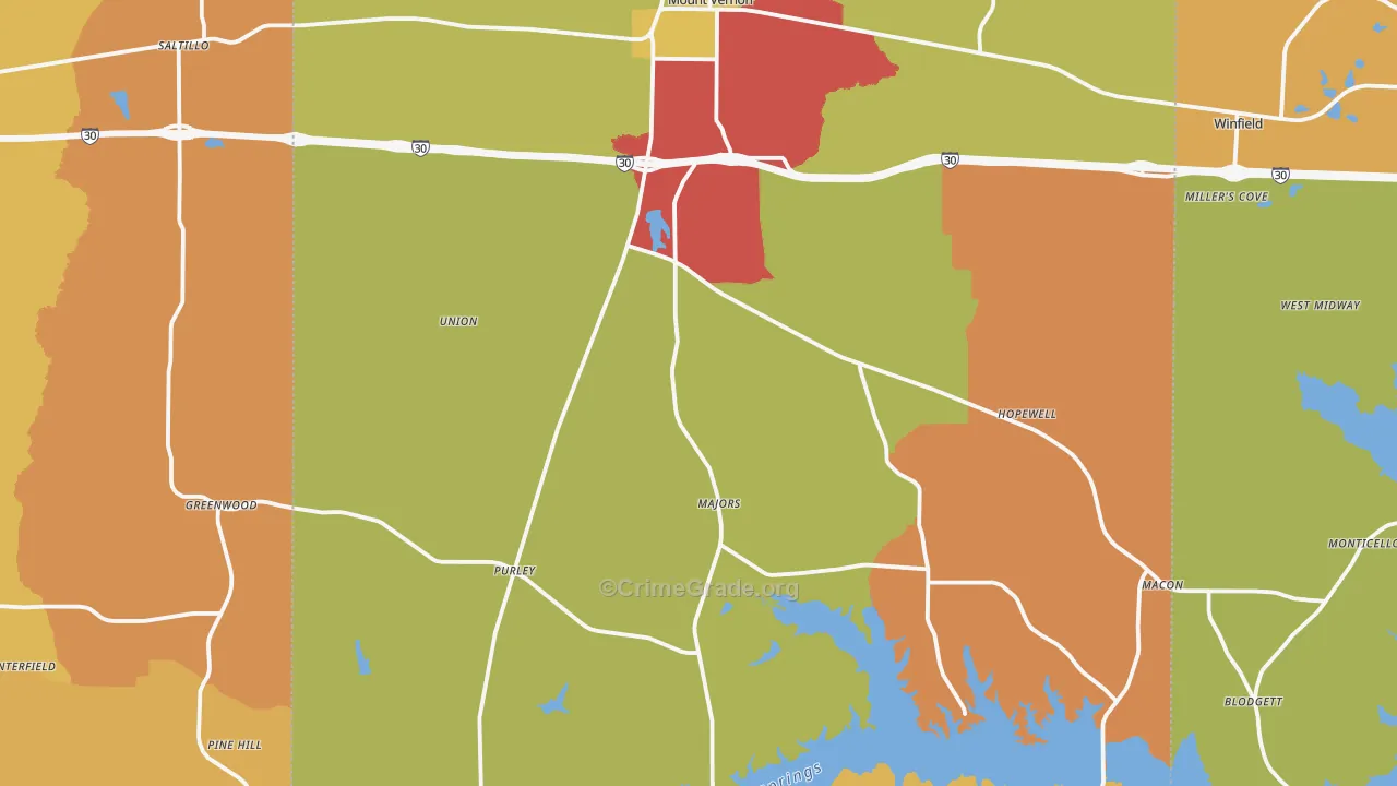 Franklin County, TX Map of Drug-Related Crime Rates