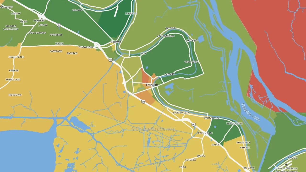 Franklin, LA Map of Drug-Related Crime Rates