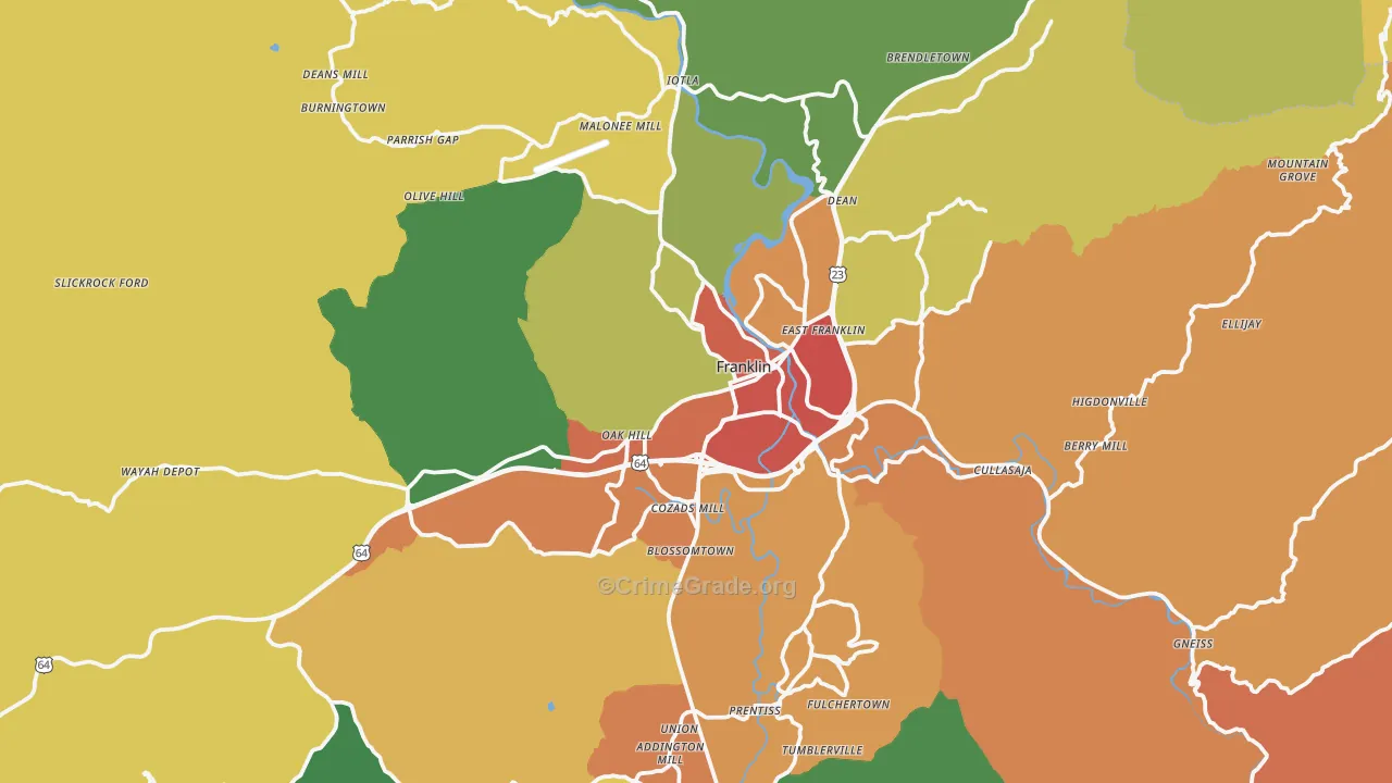Franklin, NC Map of Drug-Related Crime Rates