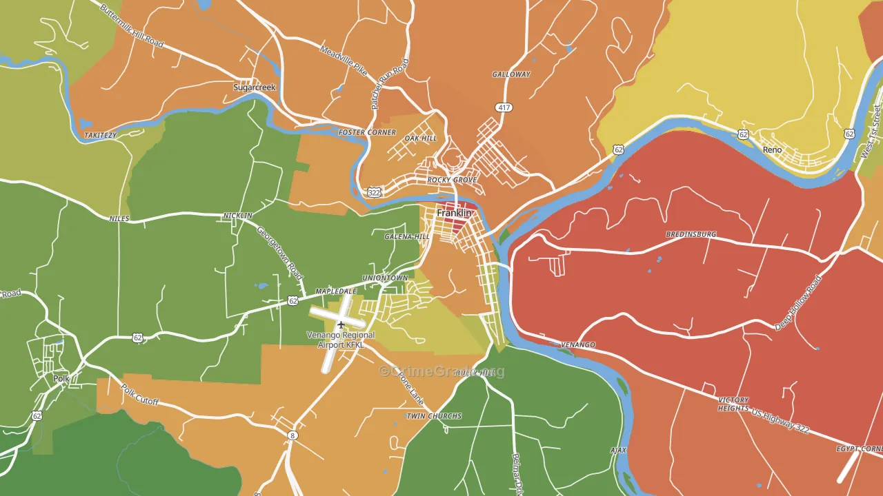 Franklin, PA Map of Drug-Related Crime Rates