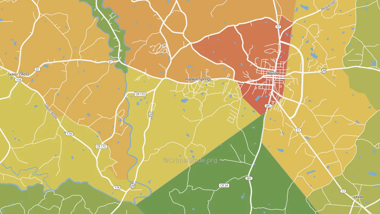 Franklin Springs, GA Map of Drug-Related Crime Rates