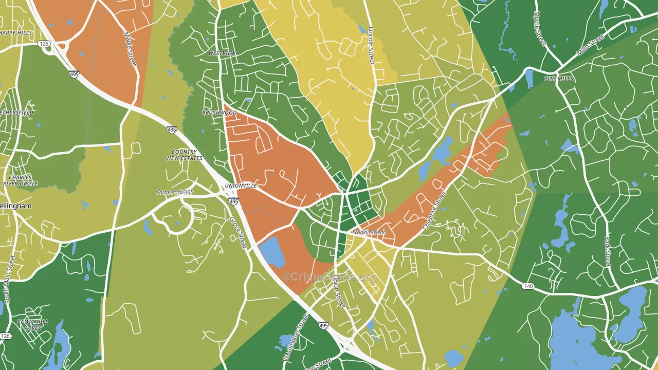 Franklin Town, MA Map of Drug-Related Crime Rates