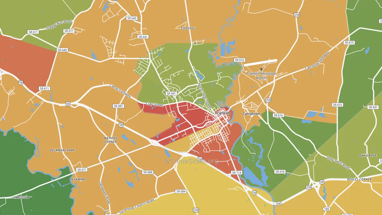 Franklin, VA Map of Drug-Related Crime Rates