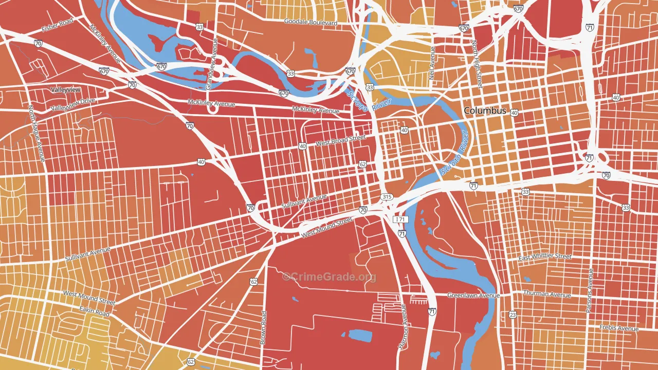 Franklinton, Columbus, OH Map of Drug-Related Crime Rates