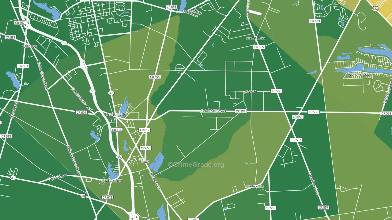 Franklinville, NJ Map of Drug-Related Crime Rates
