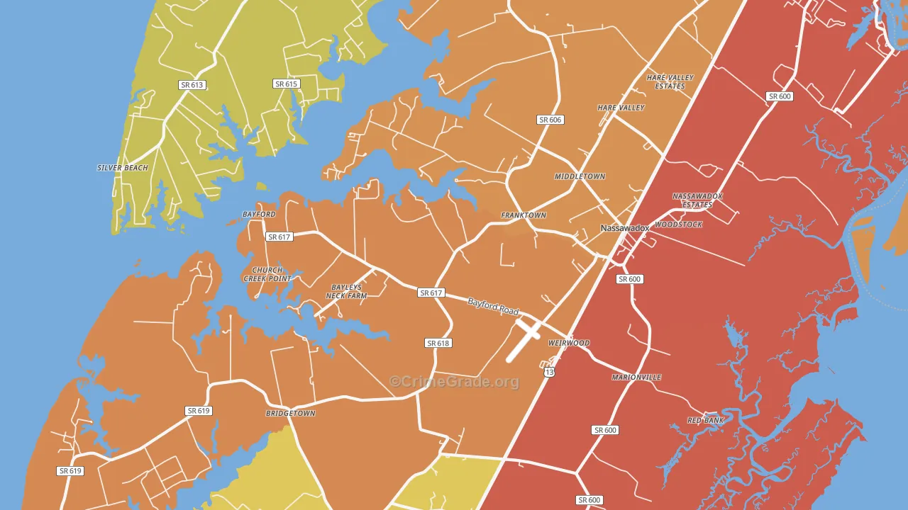Franktown, VA Map of Drug-Related Crime Rates
