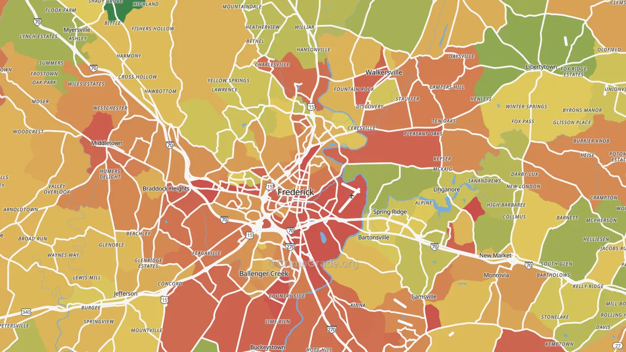 Frederick County, MD Map of Drug-Related Crime Rates