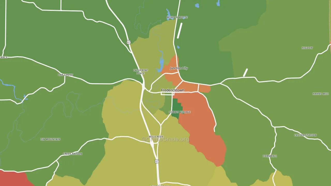 Fredericktown, MO Map of Drug-Related Crime Rates