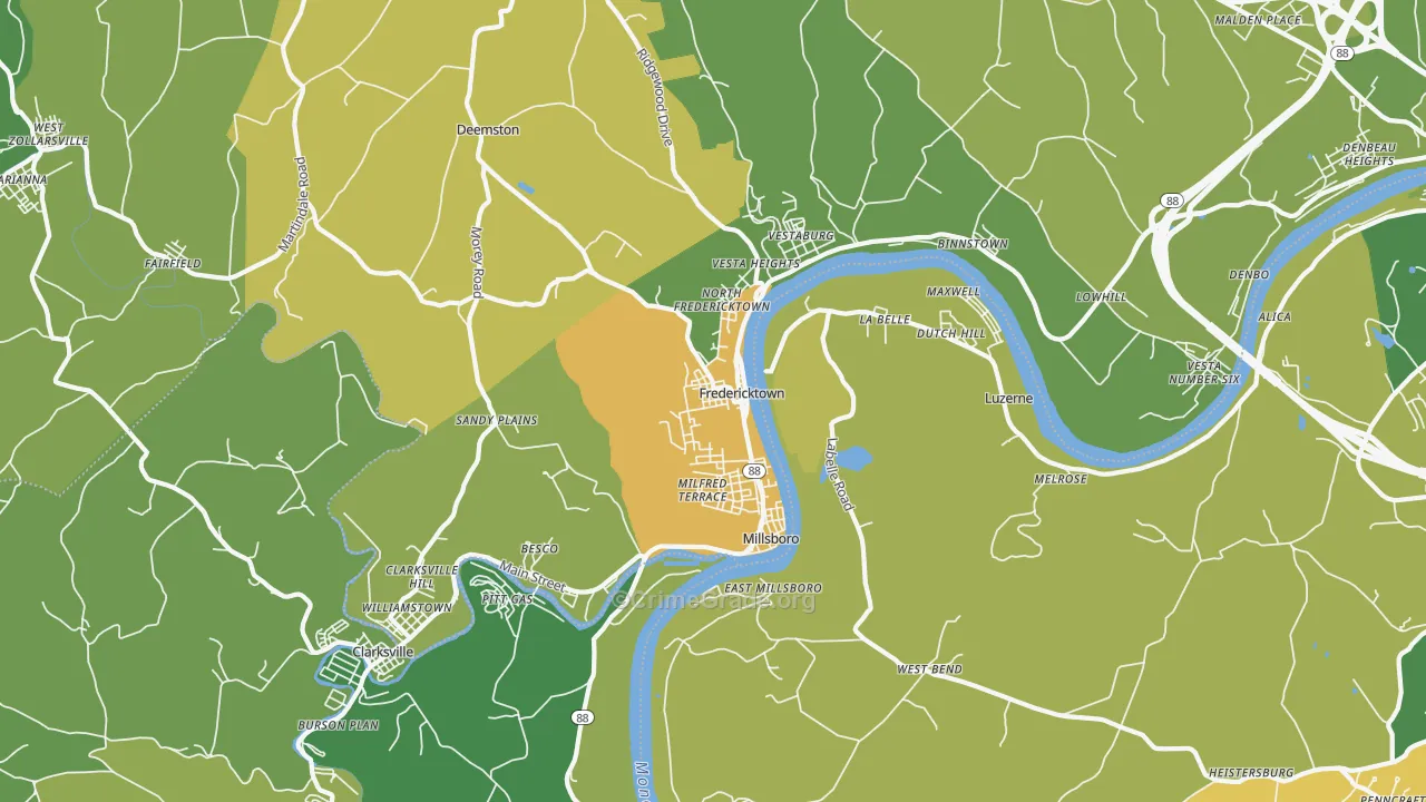 Fredericktown, PA Map of Drug-Related Crime Rates
