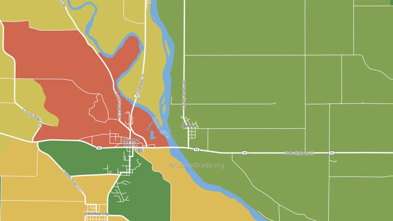 Fredonia, IA Map of Drug-Related Crime Rates