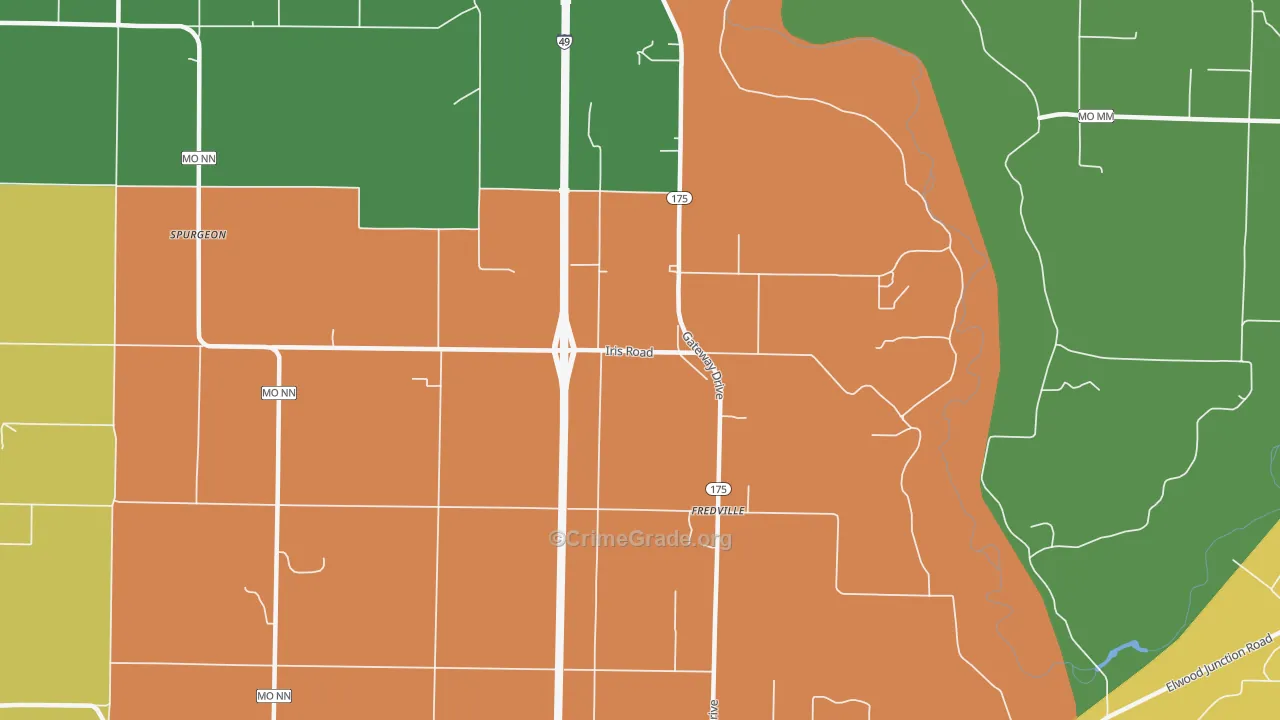 Fredville, MO Map of Drug-Related Crime Rates