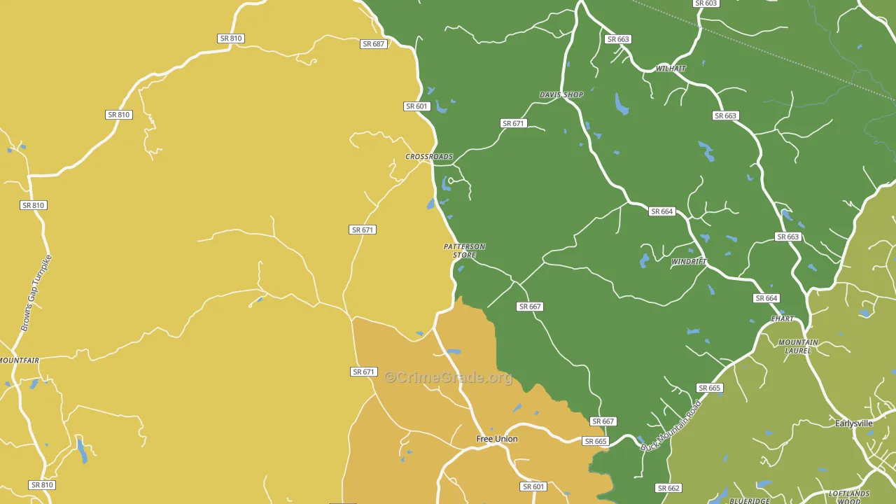 Free Union, VA Map of Drug-Related Crime Rates