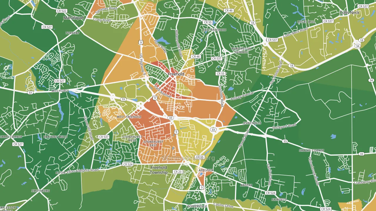 Freehold, NJ Map of Drug-Related Crime Rates
