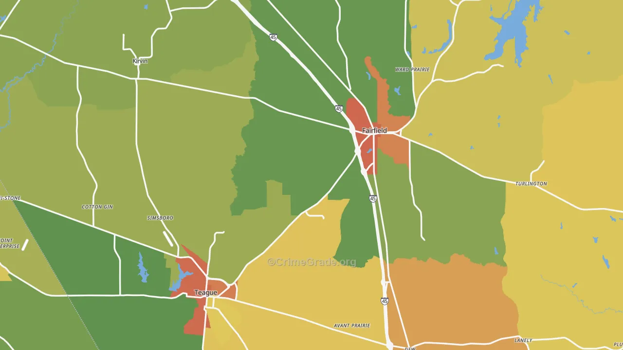 Freestone County, TX Map of Drug-Related Crime Rates