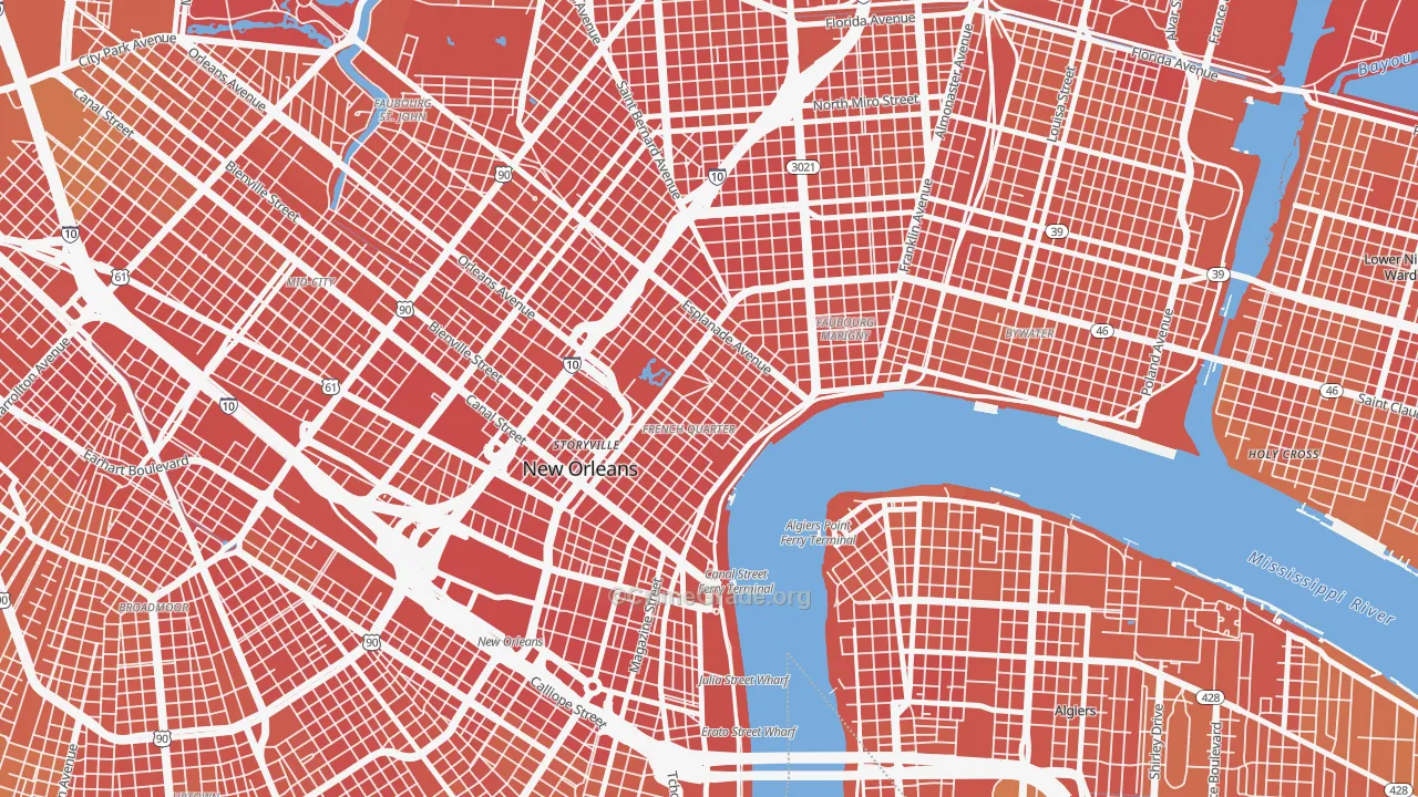 French Quarter, New Orleans, LA Map of Drug-Related Crime Rates