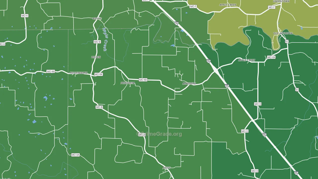 Friedheim, MO Map of Drug-Related Crime Rates