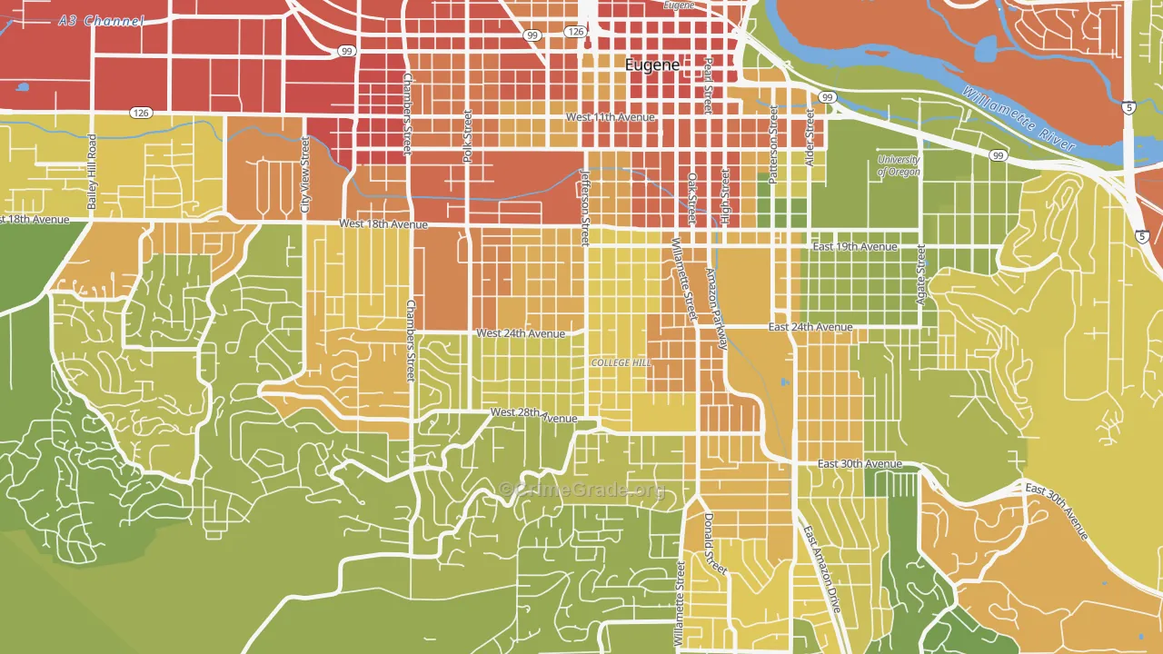 Friendly, Eugene, OR Map of Drug-Related Crime Rates