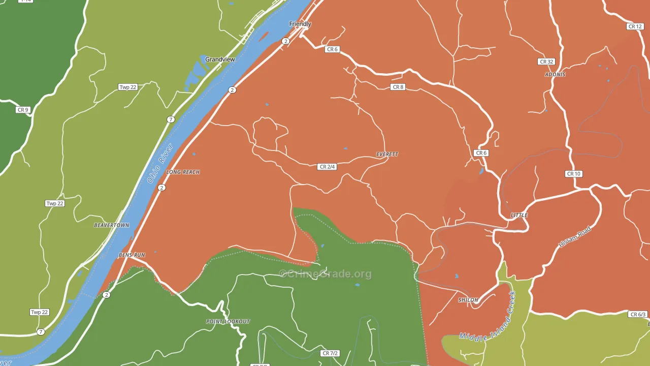 Friendly, WV Map of Drug-Related Crime Rates