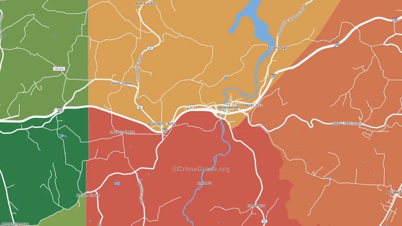 Friendsville, MD Map of Drug-Related Crime Rates