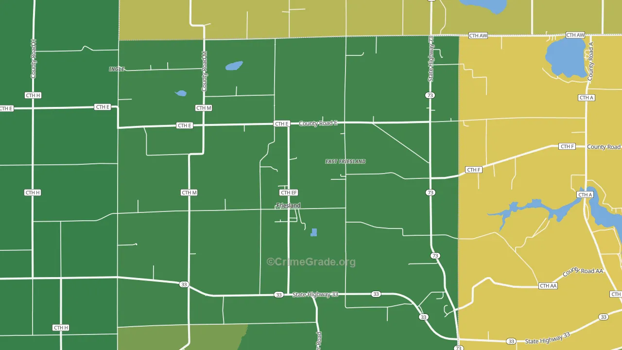 Friesland, WI Map of Drug-Related Crime Rates