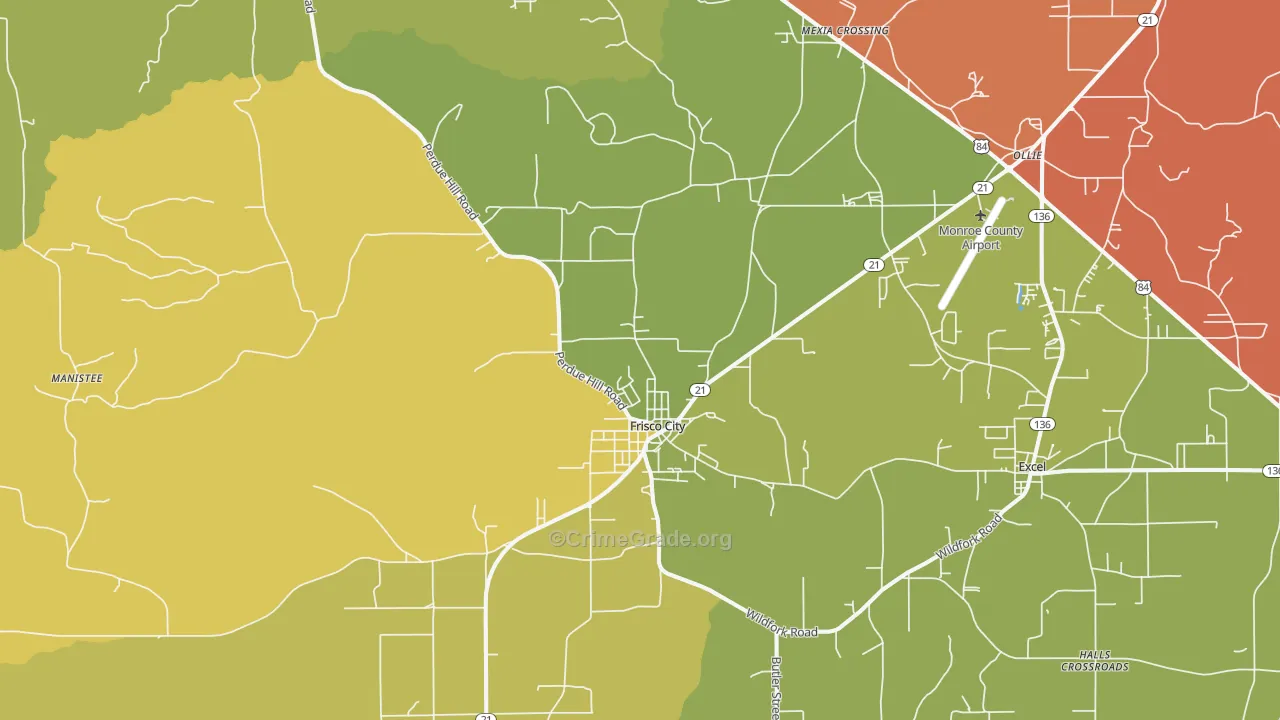 Frisco City, AL Map of Drug-Related Crime Rates