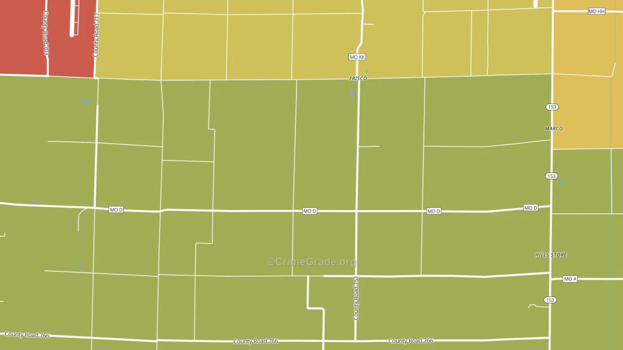 Frisco, MO Map of Drug-Related Crime Rates