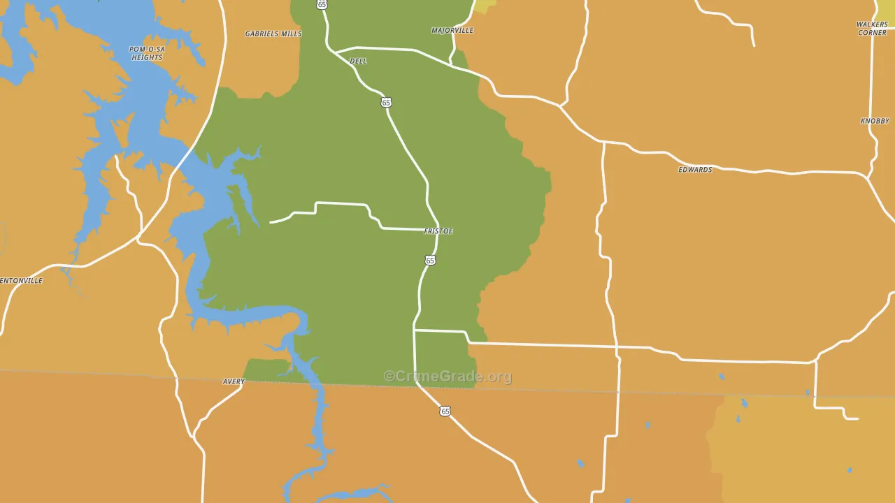 Fristoe, MO Map of Drug-Related Crime Rates