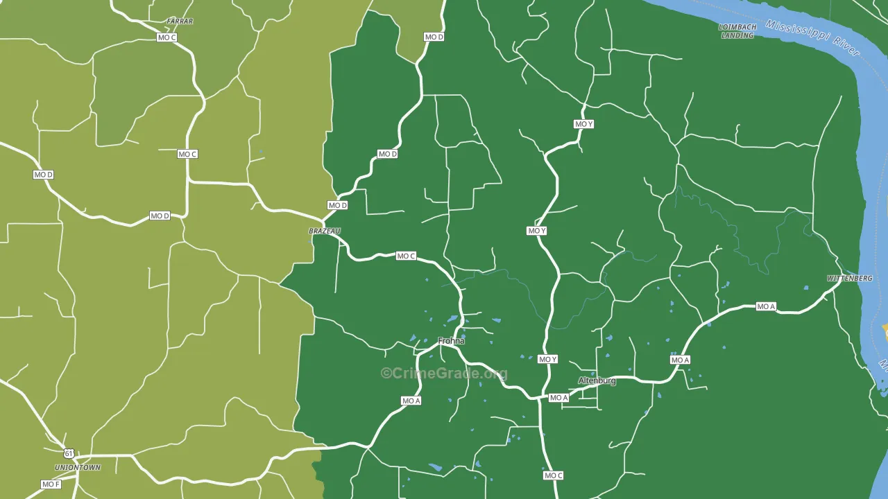 Frohna, MO Map of Drug-Related Crime Rates