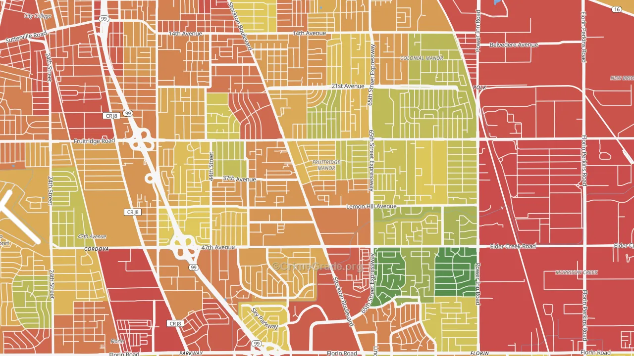 Fruitridge Manor, Sacramento, CA Map of Drug-Related Crime Rates