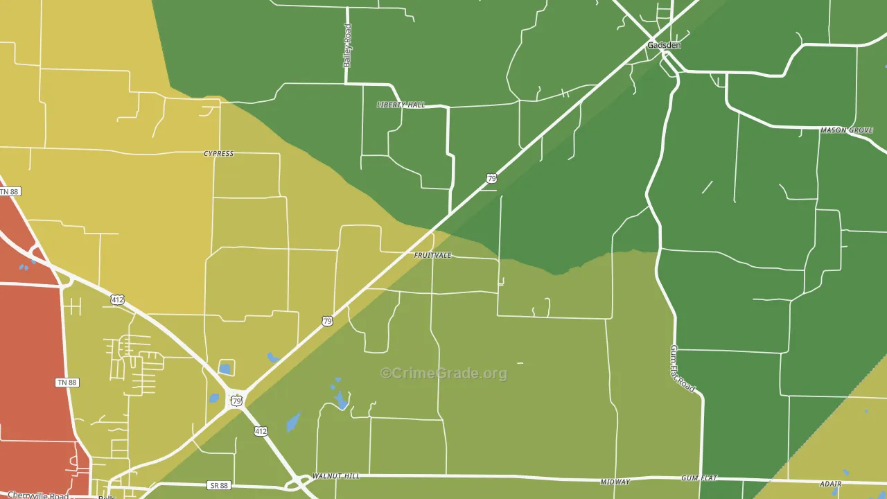 Fruitvale, TN Map of Drug-Related Crime Rates