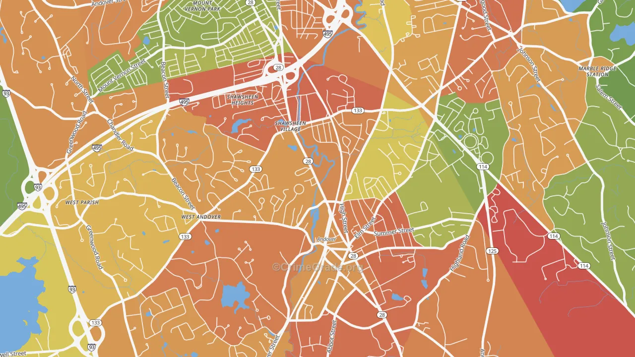 Frye Circle, Andover, MA Map of Drug-Related Crime Rates