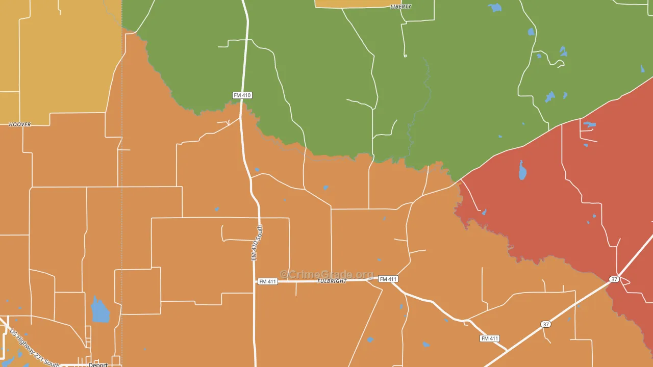 Fulbright, TX Map of Drug-Related Crime Rates