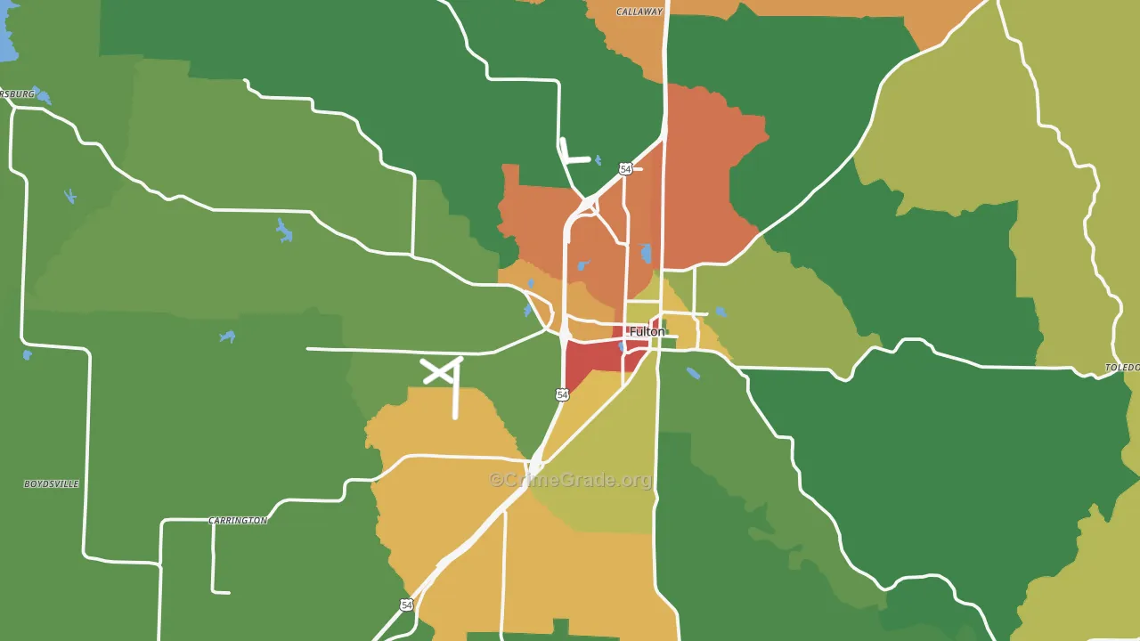 Fulton, MO Map of Drug-Related Crime Rates