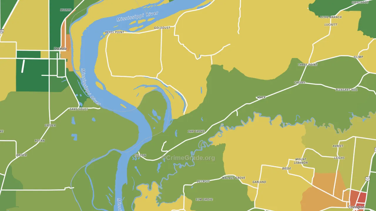 Fulton, TN Map of Drug-Related Crime Rates