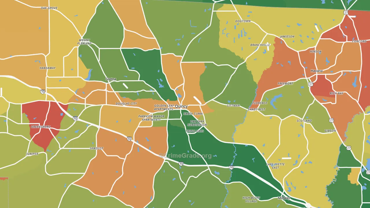 Gadsden County, FL Map of Drug-Related Crime Rates