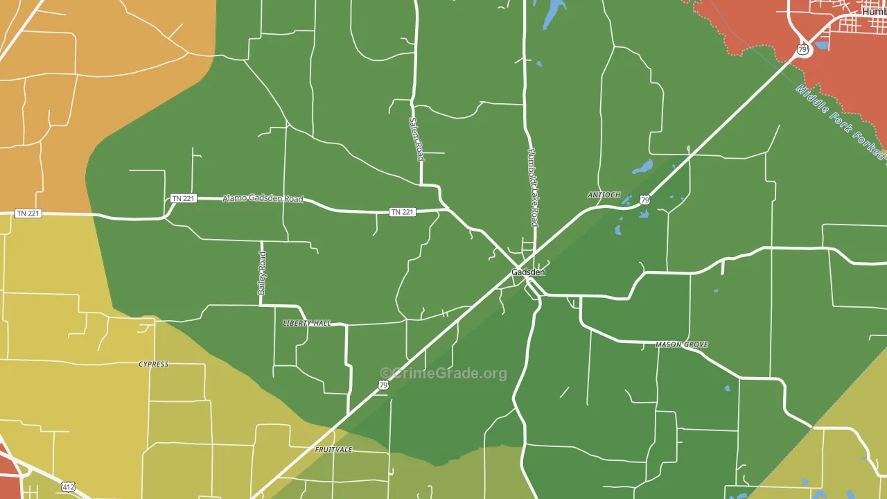 Gadsden, TN Map of Drug-Related Crime Rates