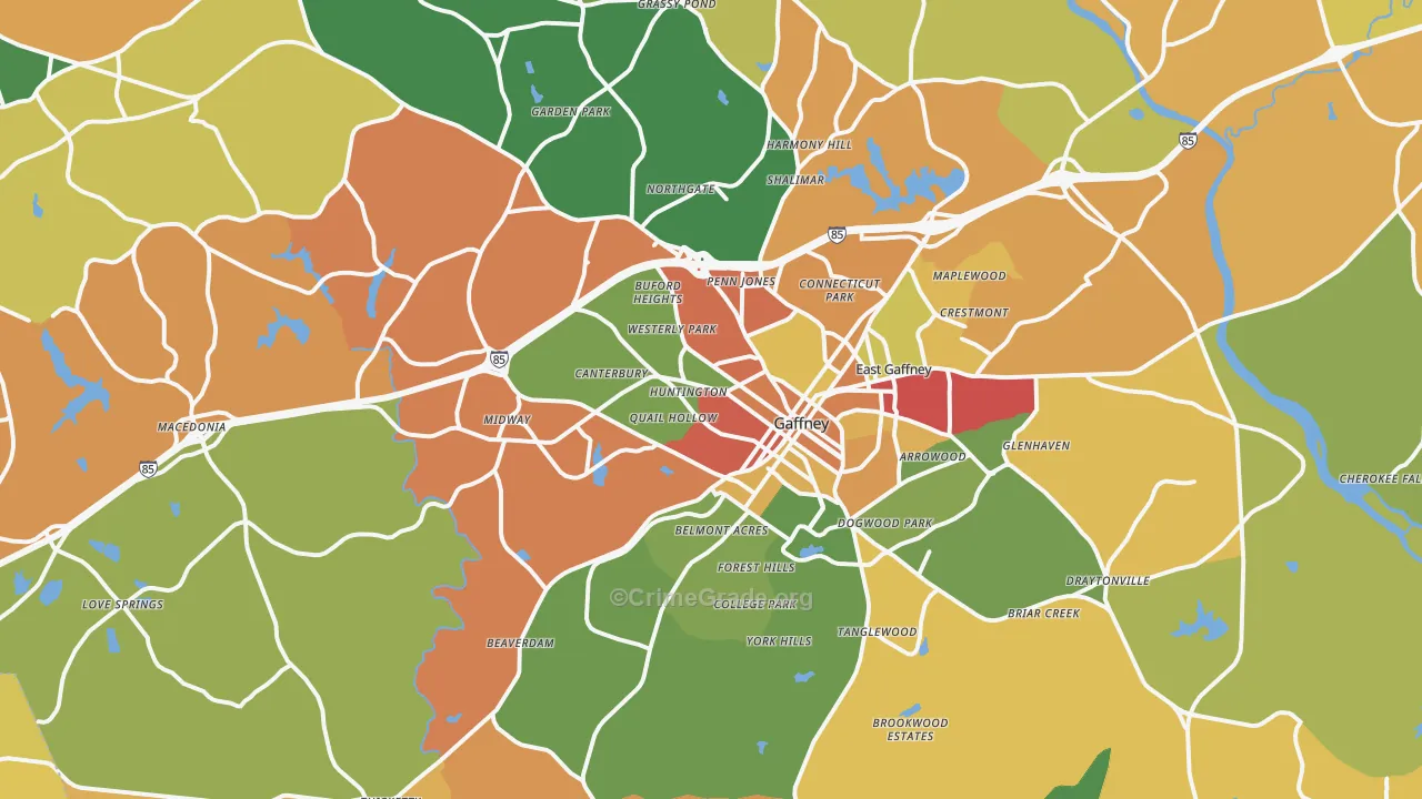 Gaffney, SC Map of Drug-Related Crime Rates