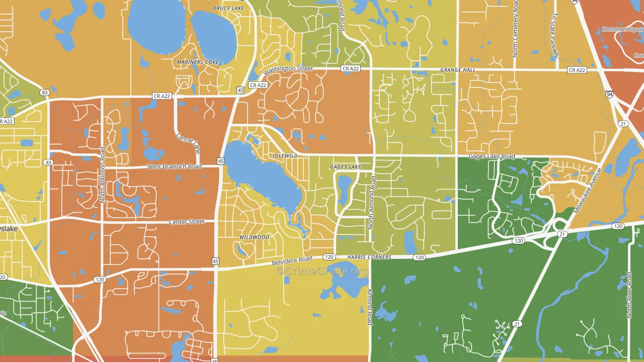 Gages Lake, IL Map of Drug-Related Crime Rates