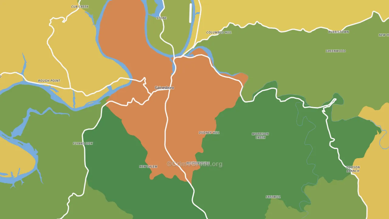 Gainesboro, TN Map of Drug-Related Crime Rates