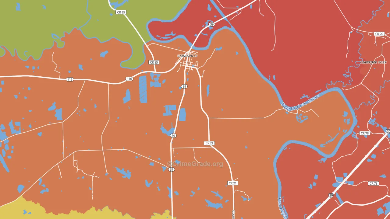 Gainesville, AL Map of Drug-Related Crime Rates