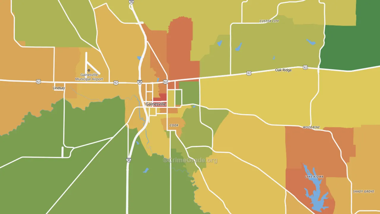 Gainesville, TX Map of Drug-Related Crime Rates