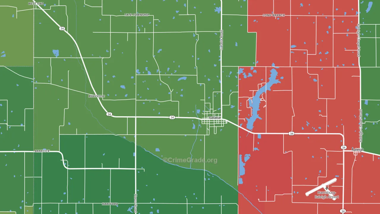 Galatia, IL Map of Drug-Related Crime Rates