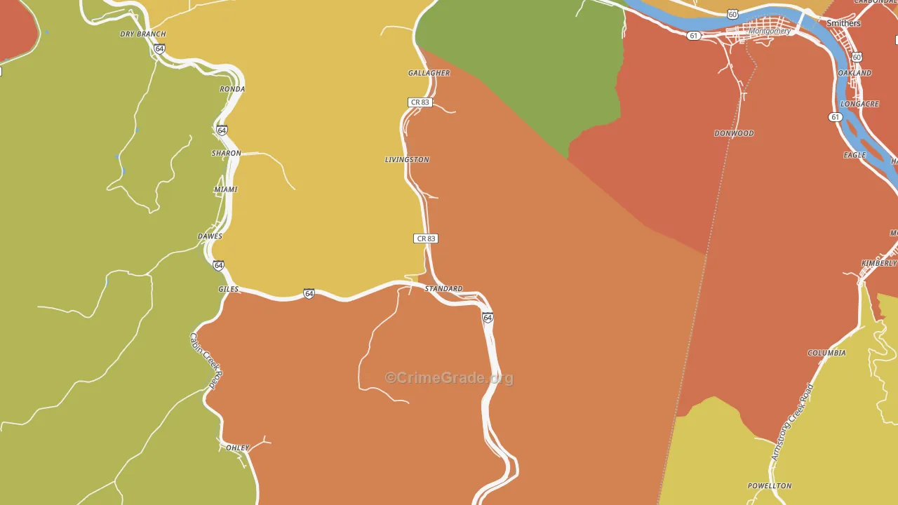 Gallagher, WV Map of Drug-Related Crime Rates