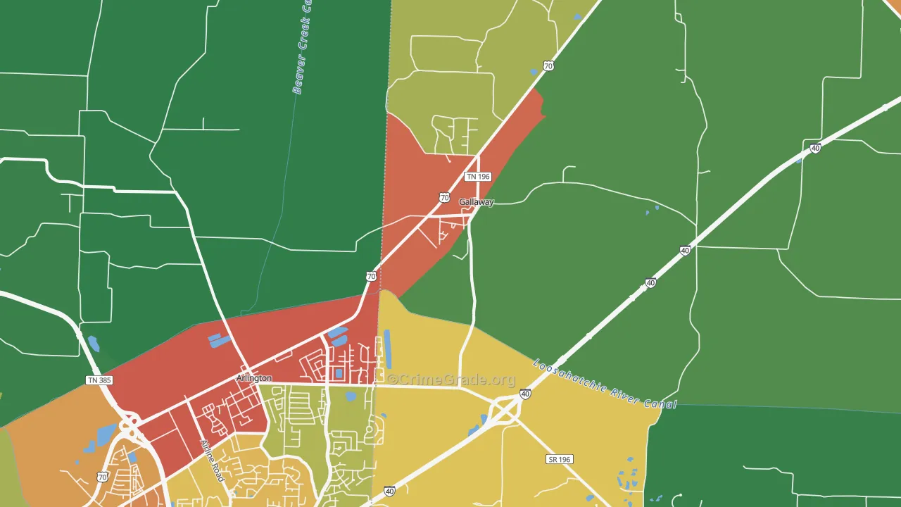 Gallaway, TN Map of Drug-Related Crime Rates
