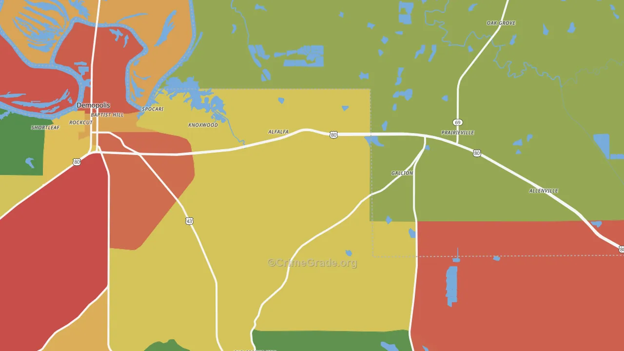 Gallion, AL Map of Drug-Related Crime Rates